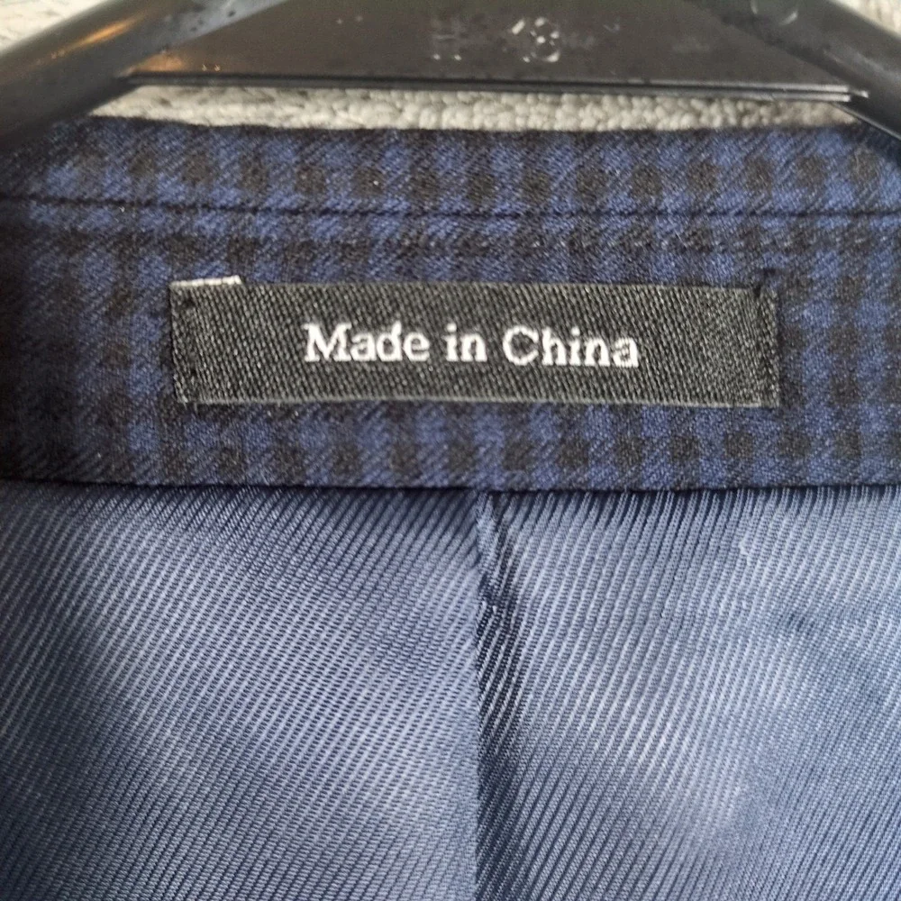 Egara Mens 46R Slim Fit 100% Wool Blazer Navy Blue Houndstooth‎ Sport Coat